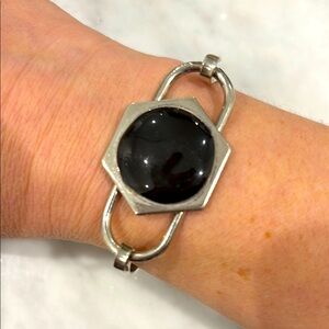 Artisan Ceramic stainless Signed Bracelet with Black Stone
